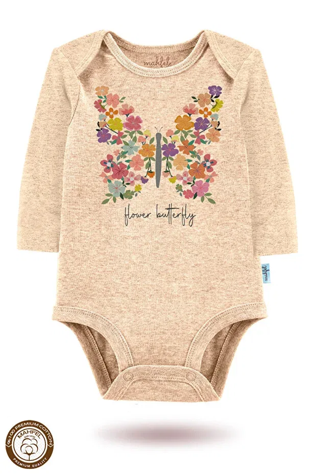 Детское боди для новорожденных с длинным рукавом Kelebek Mahfel, Ecru-Heart Patterned — фото 4
