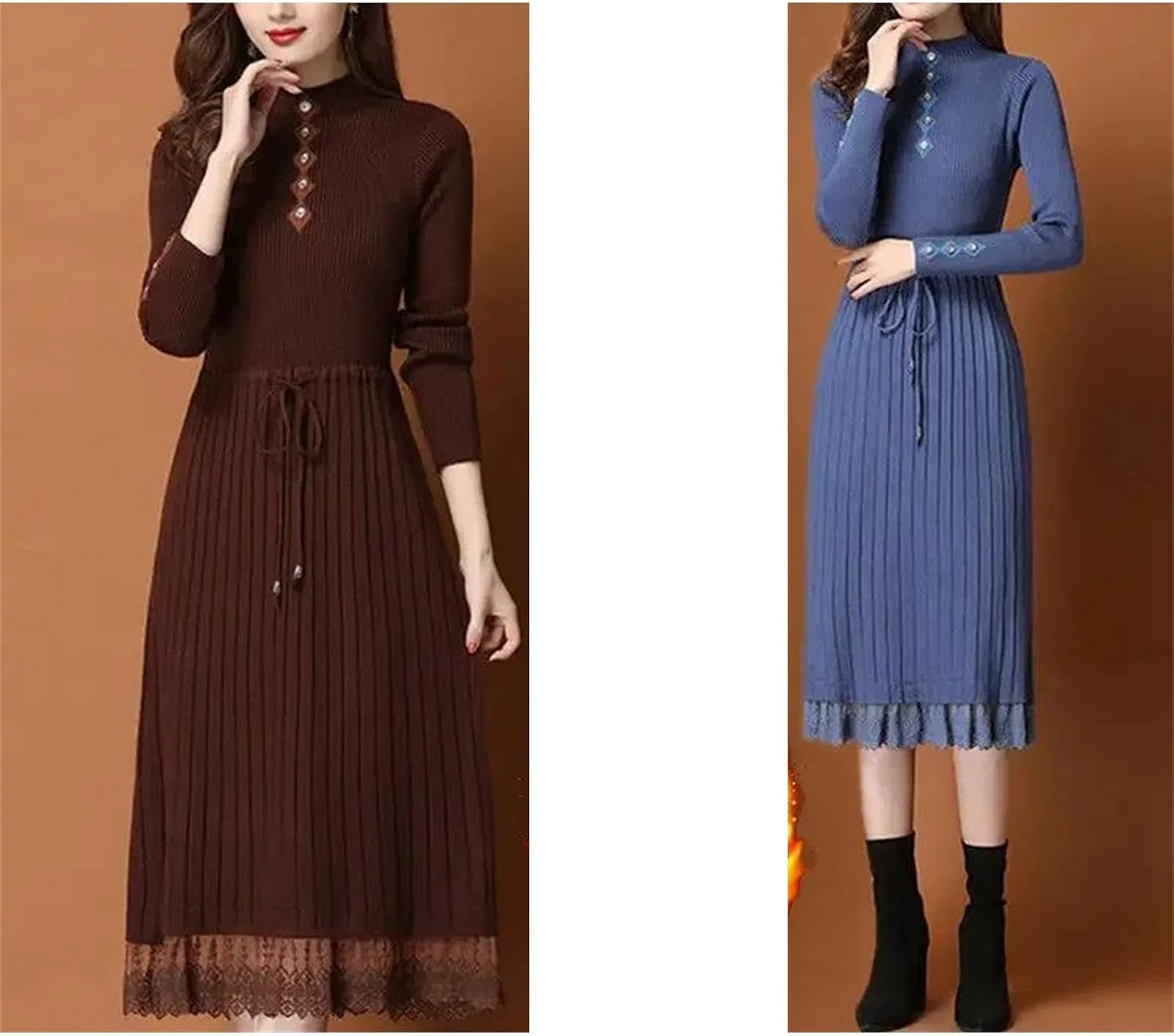 Женское платье-свитер с высоким воротником Knitted Sweater Dress, Dark Brown — фото 2
