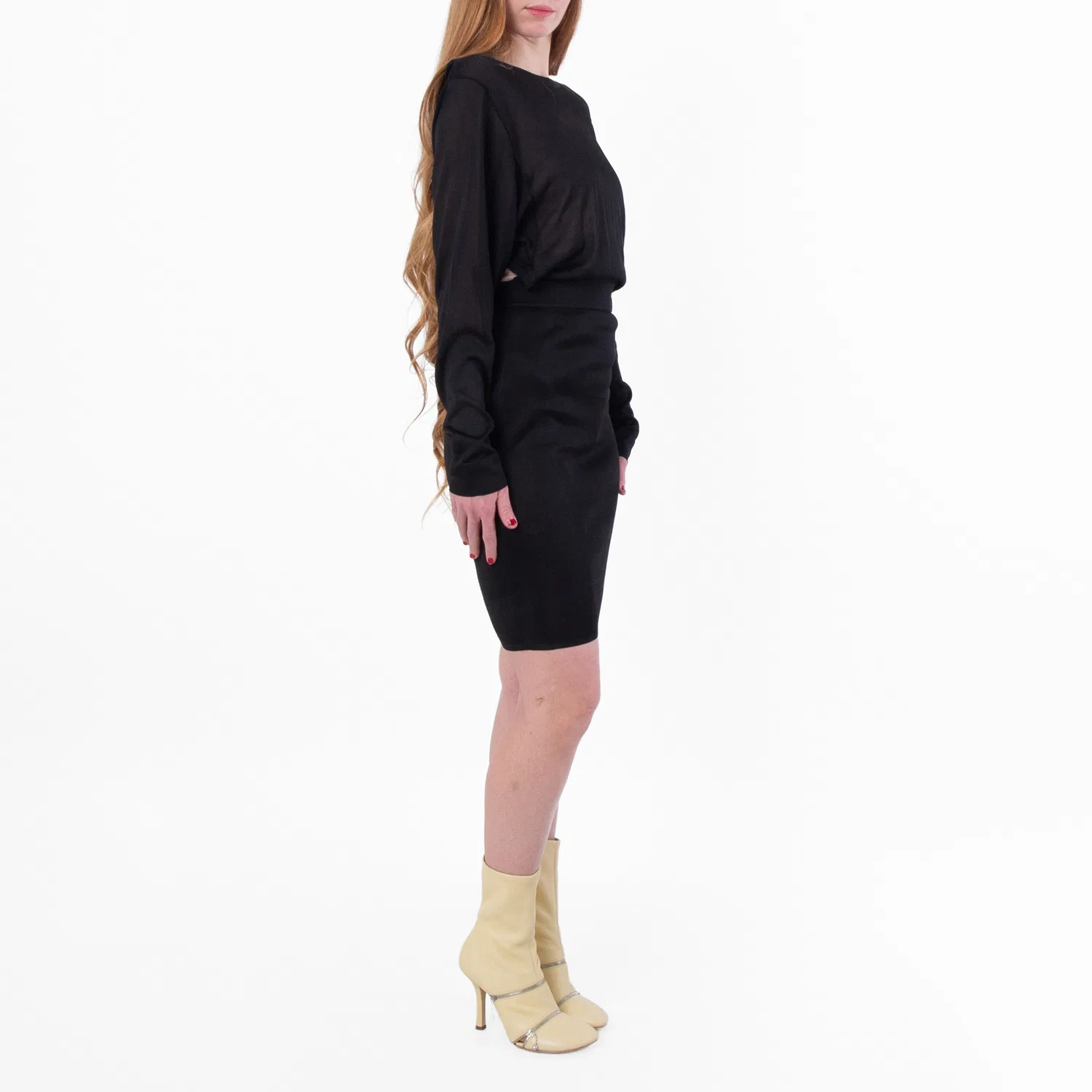 Платье трикотажное с длинным рукавом Black Long-Sleeve Ackless Knit Dress Saint Laurent, Black — фото 3