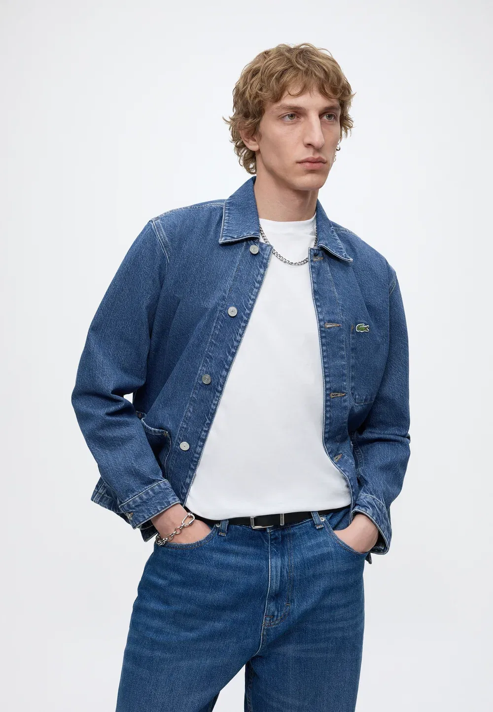 Рубашка Lacoste Washed Deep Medium, мужская, деним, синий — фото 4