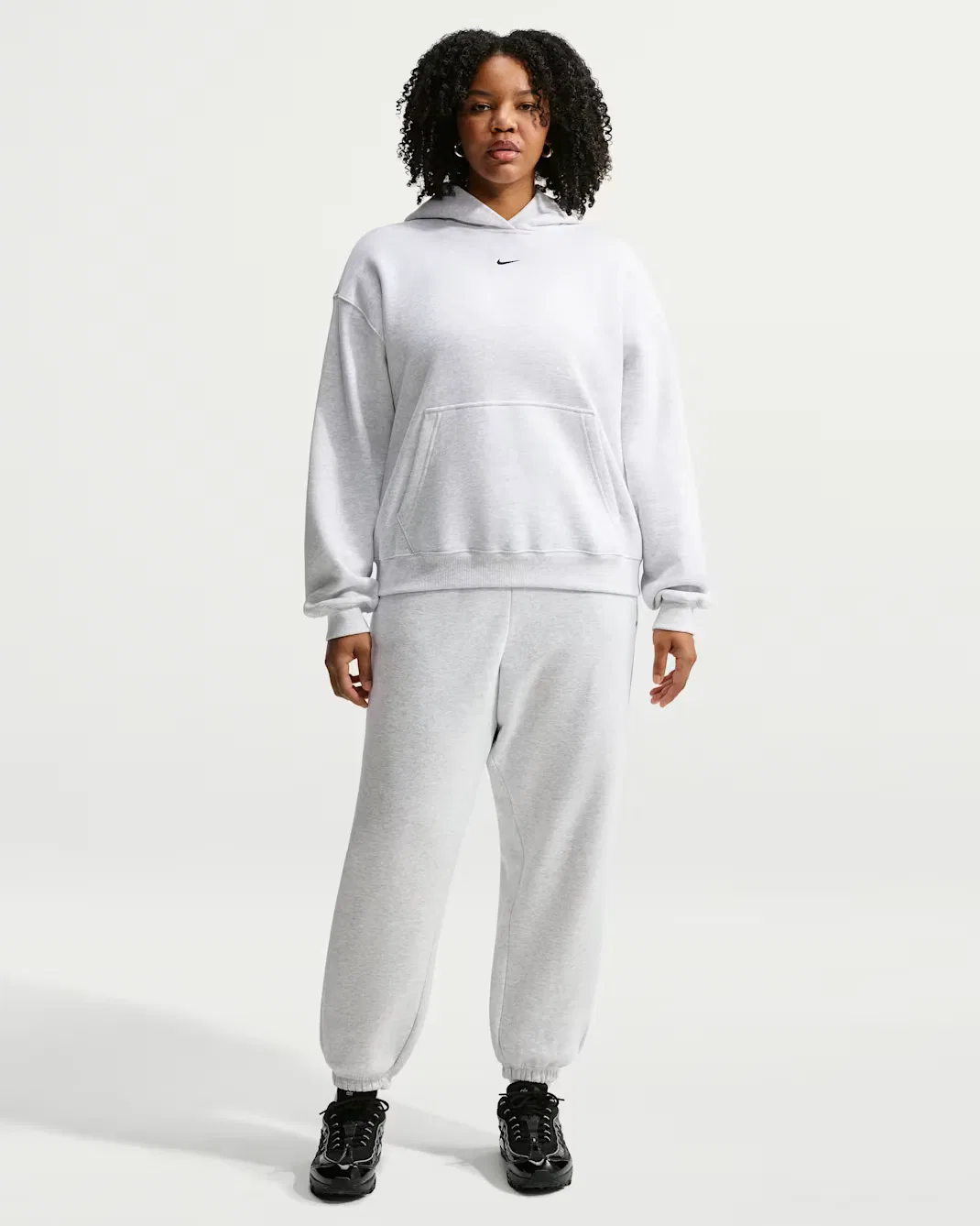 Женские брюки оверсайз с высокой посадкой и манжетами Nike Studio Fleece Medium Weight, Birch Heather/Black