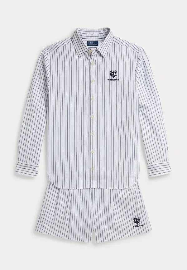 Комплект из рубашки и шорт, хлопок, Wimbledon striped cotton shirt & short, Polo Ralph Lauren, Белый, Голубой, Темно-синий