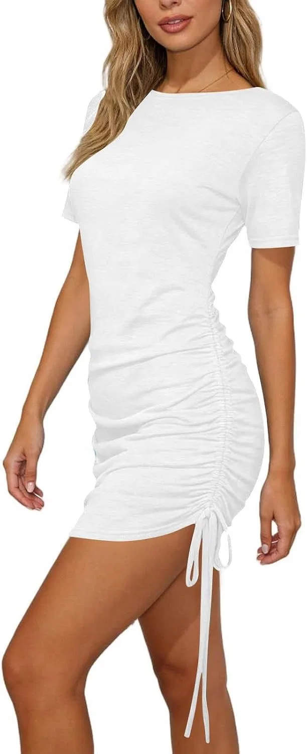 Женское мини-платье с боковой шнуровкой, slim fit, White — фото 4
