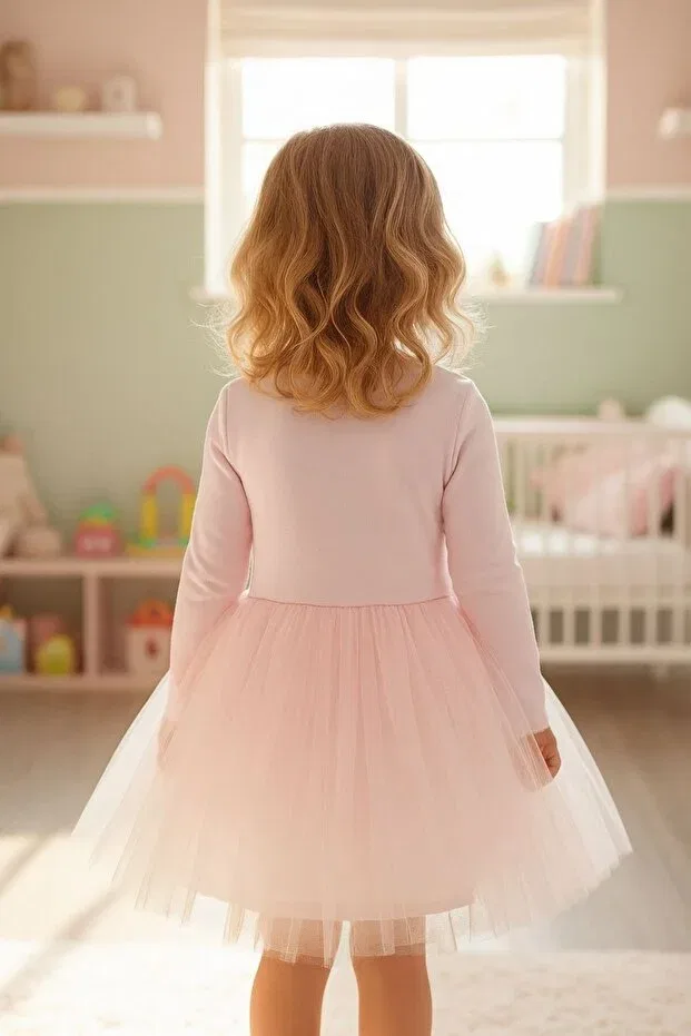 Детское платье для девочек с длинным рукавом Milangel, Light Pink — фото 3