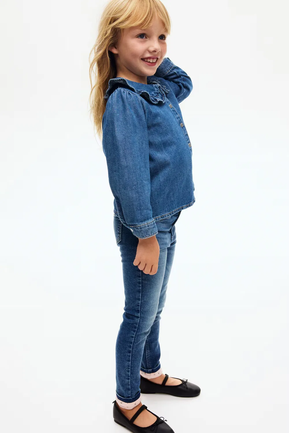 Узкие джинсы на подкладке H&M, Denimblau/Geblümt — фото 3