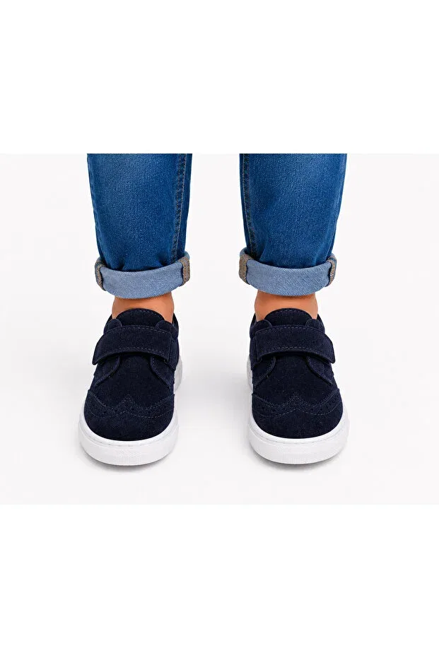 Детские повседневные туфли из замши на низком каблуке Premium Suede Velcro Casual Children's Shoes Ewen Tomm, Dark Navy Blue — фото 2