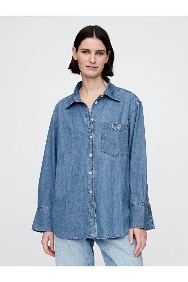 Женская рубашка с длинным рукавом Oversize Shirt Gap, Blue-000