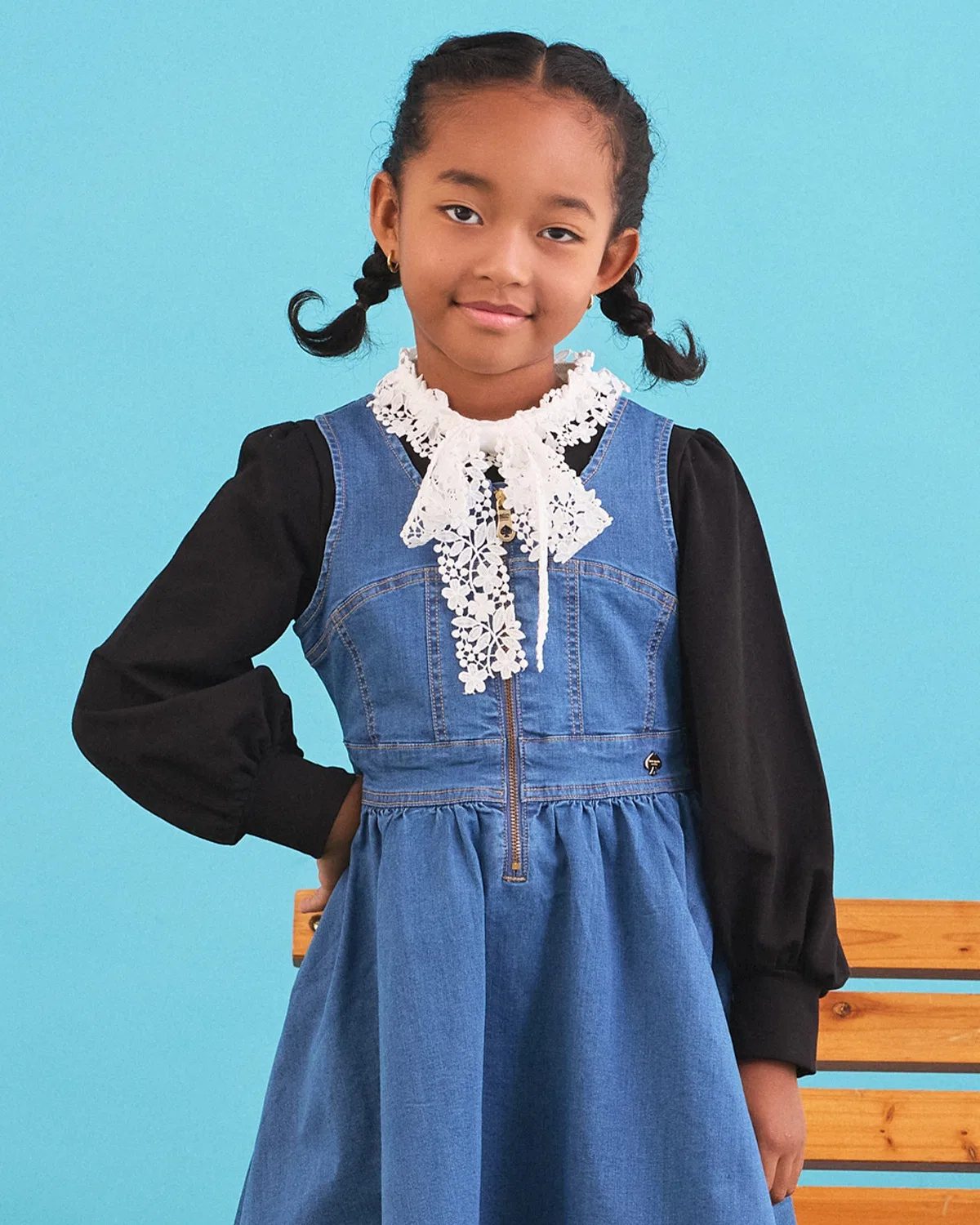 Детская футболка с кружевным бантом и длинным рукавом kate spade new york kids, Black