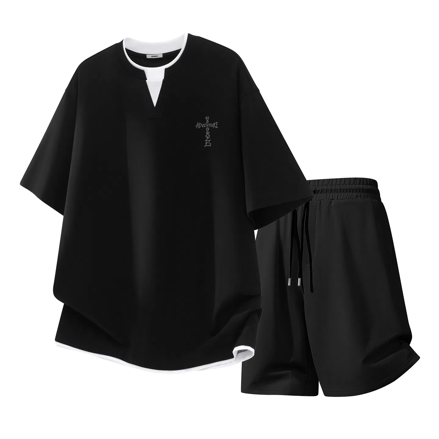 Комплект спортивной одежды детский Cross Dark Line Chest Logo MINISO, Heather Gray + Black — фото 3