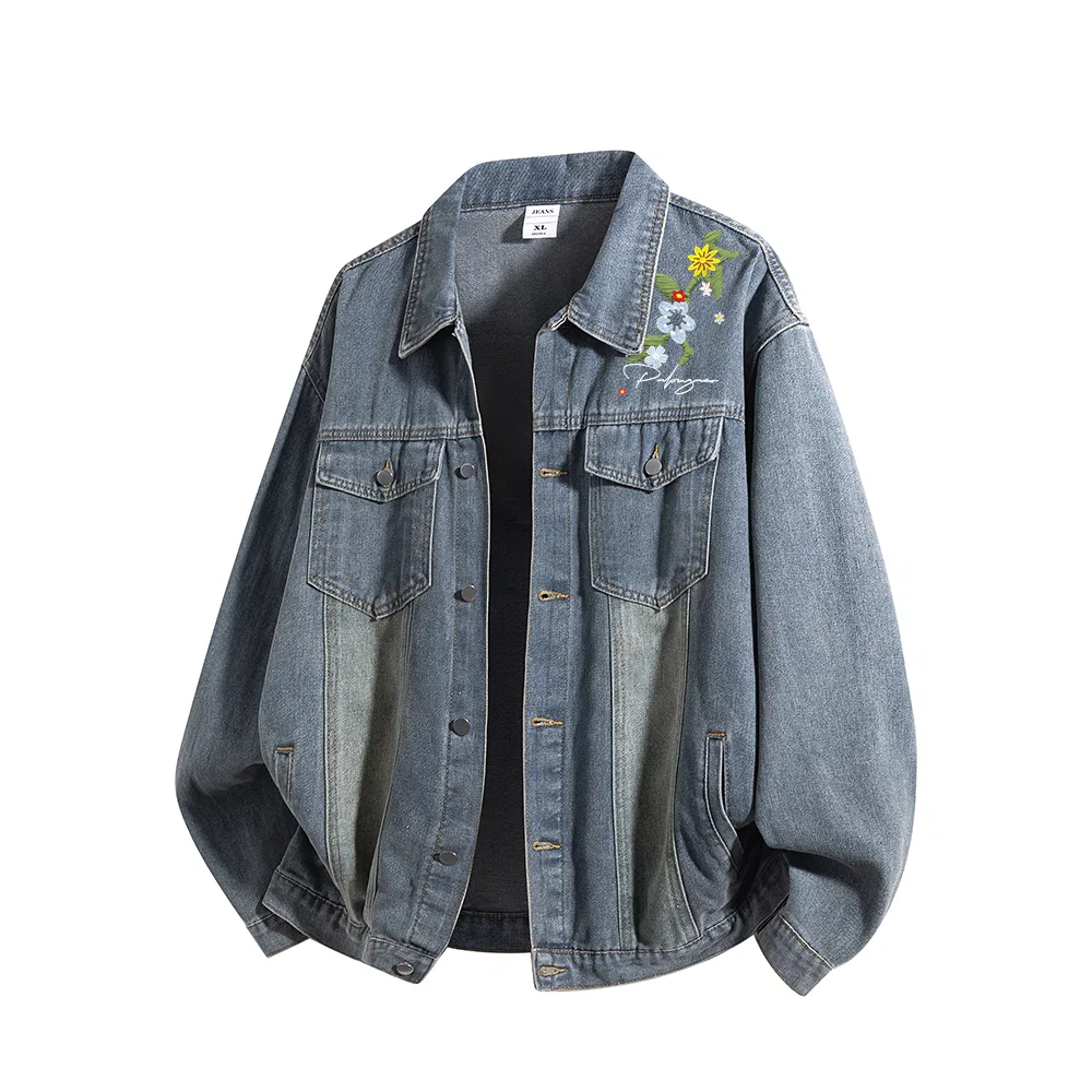 Детское джинсовое пальто с принтом Denim Jackets Unisex Lapel Moderate Print, PAL ONGACO, Blue
