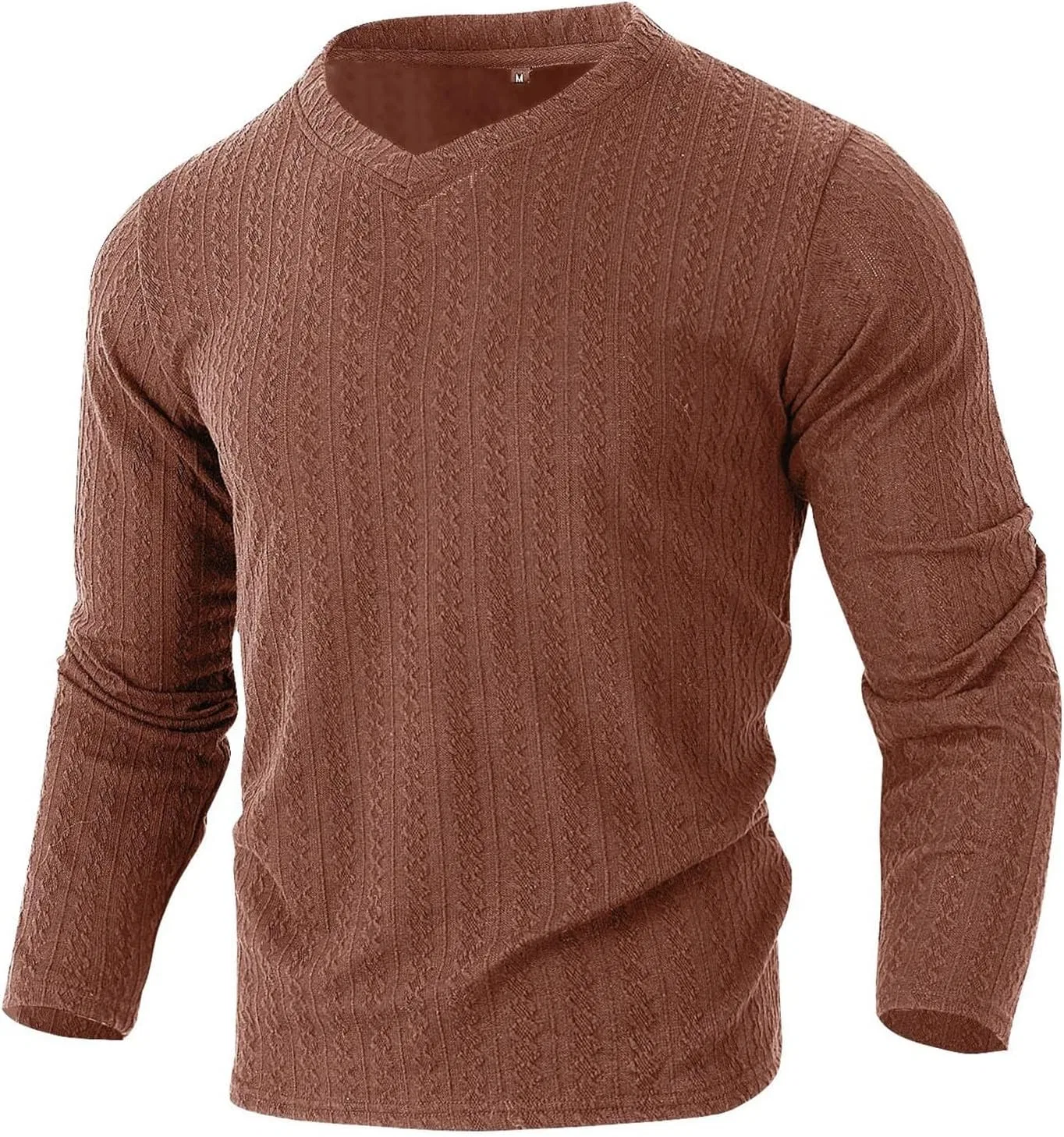 Мужская облегающая футболка с длинным рукавом Ribbed Knit, Brown — фото 4