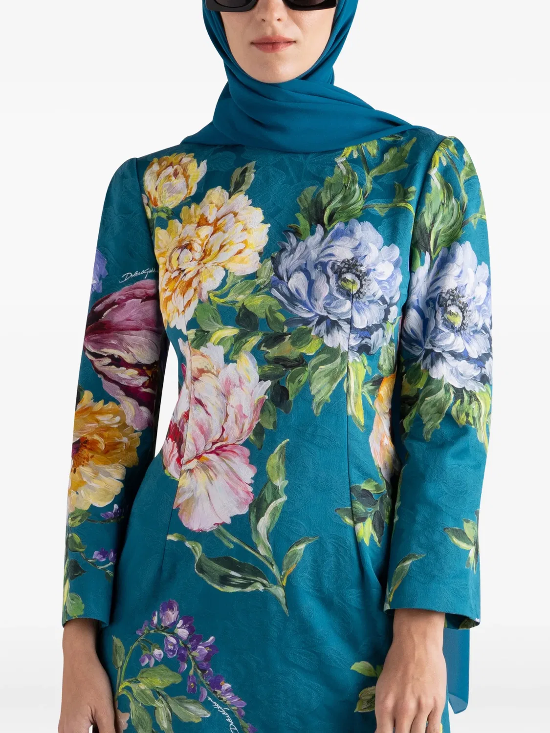 Платье макси с длинными рукавами Dolce & Gabbana, синий — фото 4