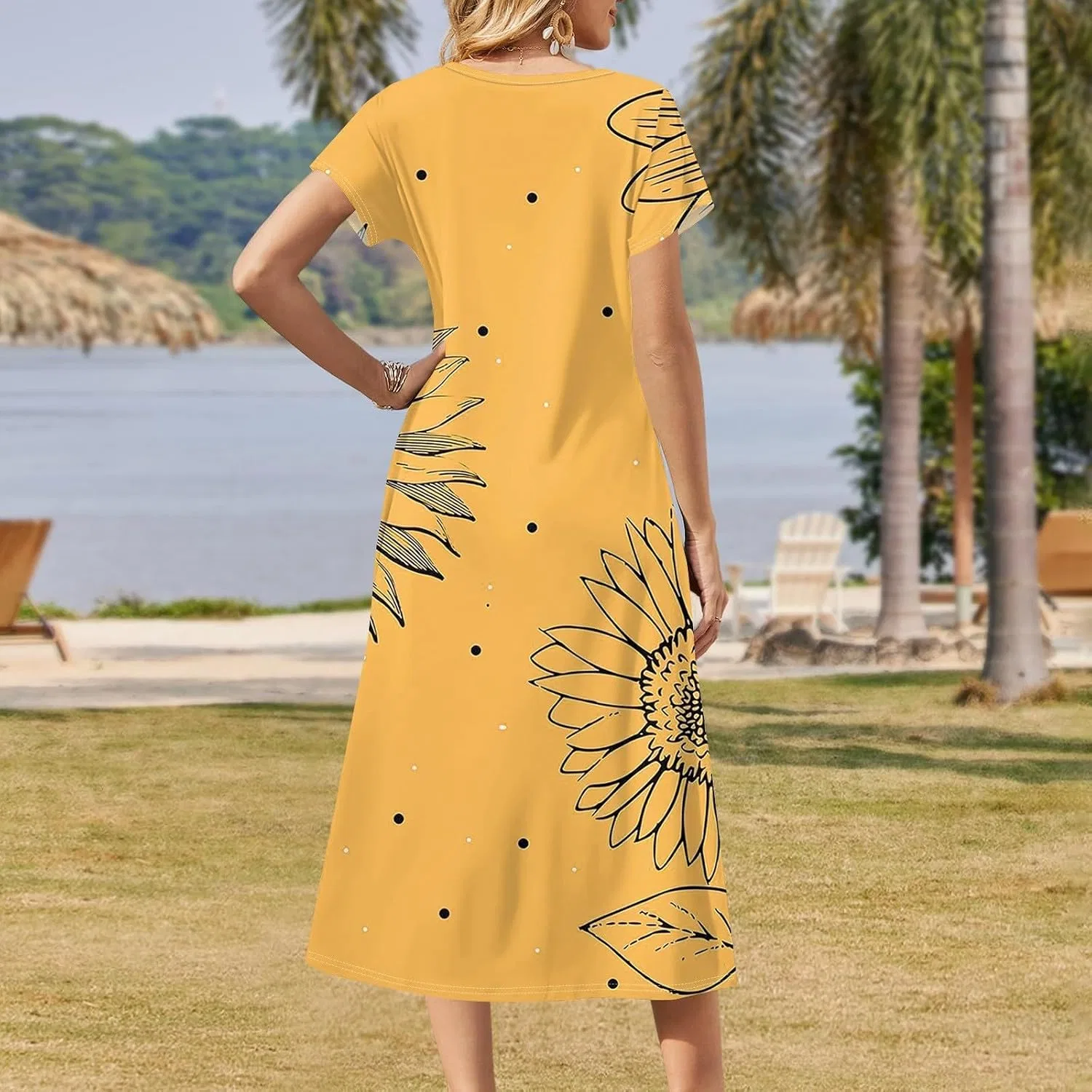 Летнее платье с разрезом Loose T Shirt Dress, Yellow — фото 3