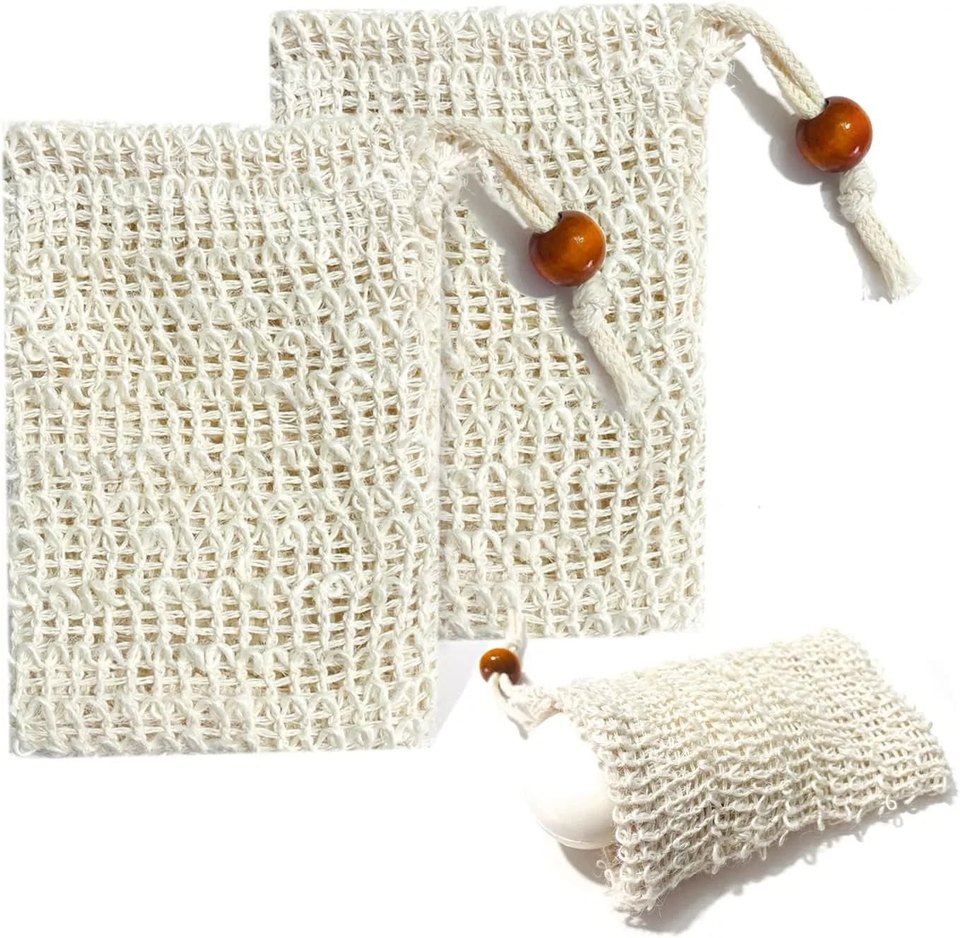 Мочалка для мыла из сизаля, ANMOYIXIA, 2 шт, 13x9.5 см, Natural Beige