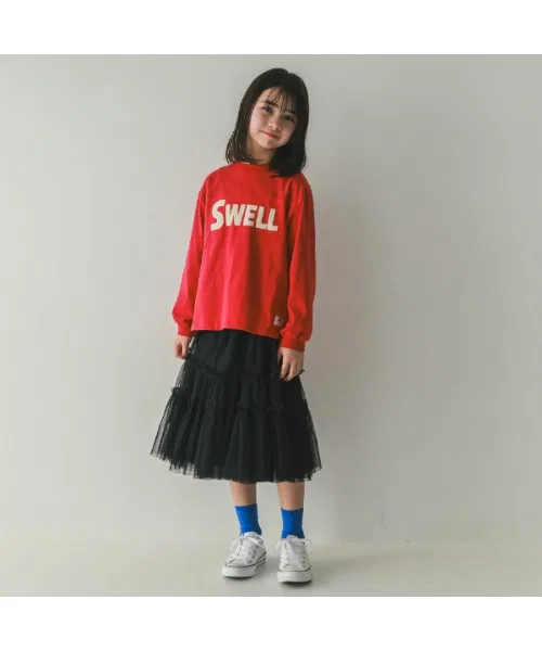 Детская футболка с длинным рукавомс принтом SWELL jeans-b, Красный — фото 2
