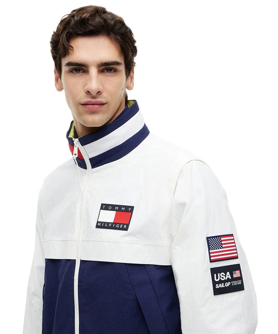 Ветровка мужская с воротником-стойкой, на молнии, легкая Tommy Hilfiger, Ecru Yale Navy — фото 3