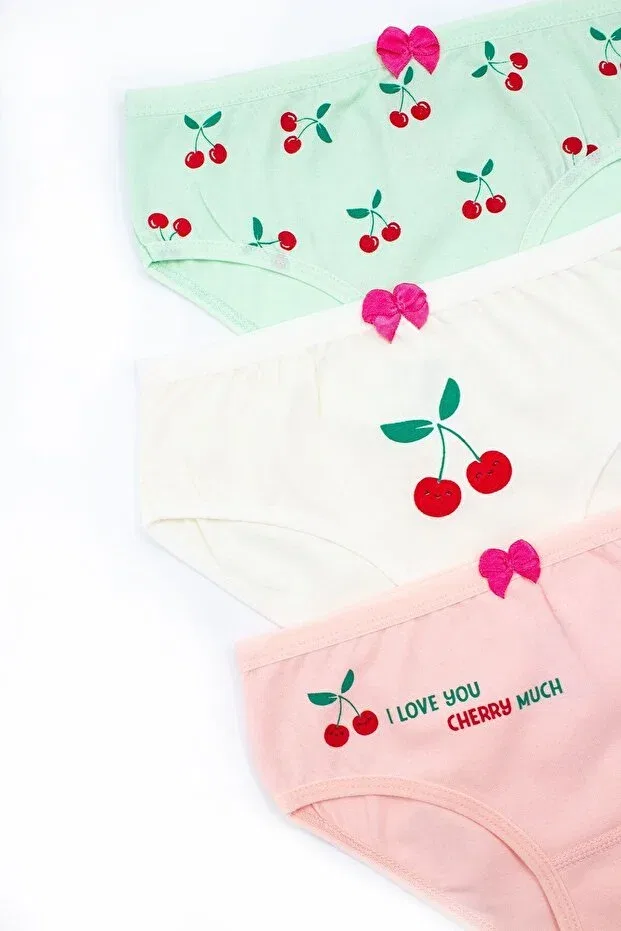 Детские трусы для девочек с принтом Cherry Printed Bow Slip Panties Öts, Colored — фото 2