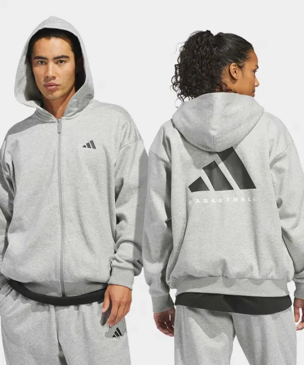 Худи с полноценной застежкой-молнией, баскетбольный стиль, Adidas, средне-серый меланж