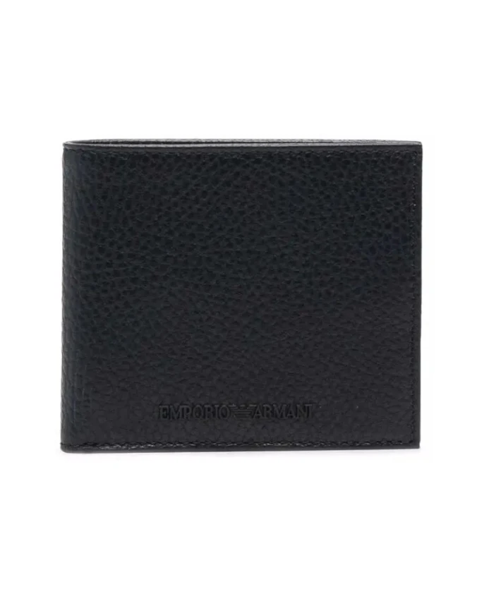 

Кожаный кошелек из зернистой кожи с отделением для монет. Emporio Armani, черный
