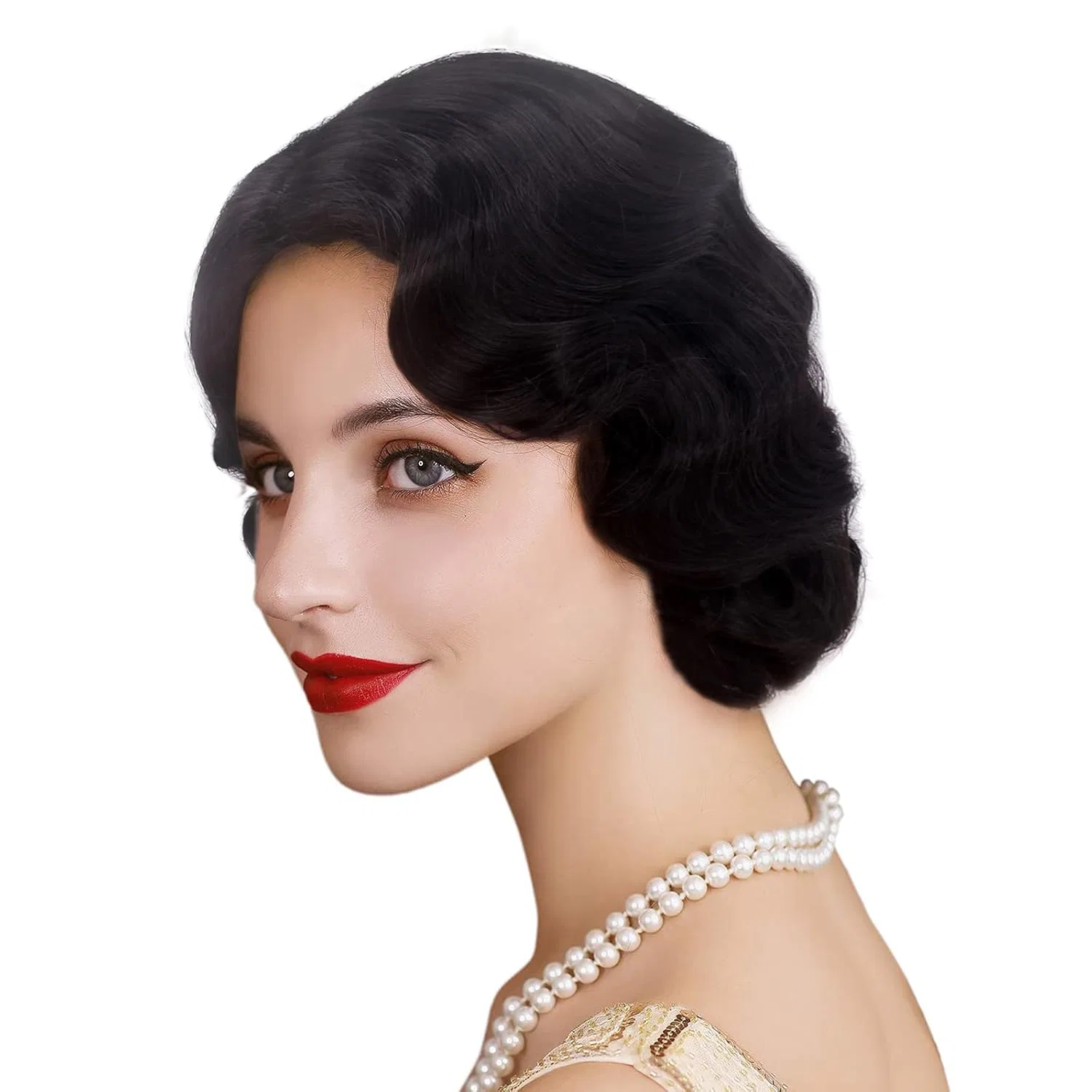 Короткий черный парик «Finger Wave» в стиле 1920-х годов R Reewes Fashion Hair, Black