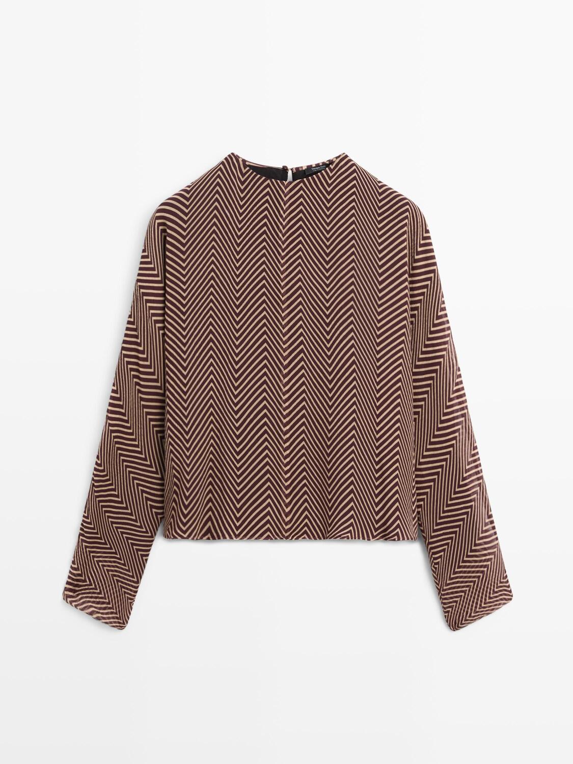 Летящая блуза с геометрическим принтом Massimo Dutti, burgundy — фото 2