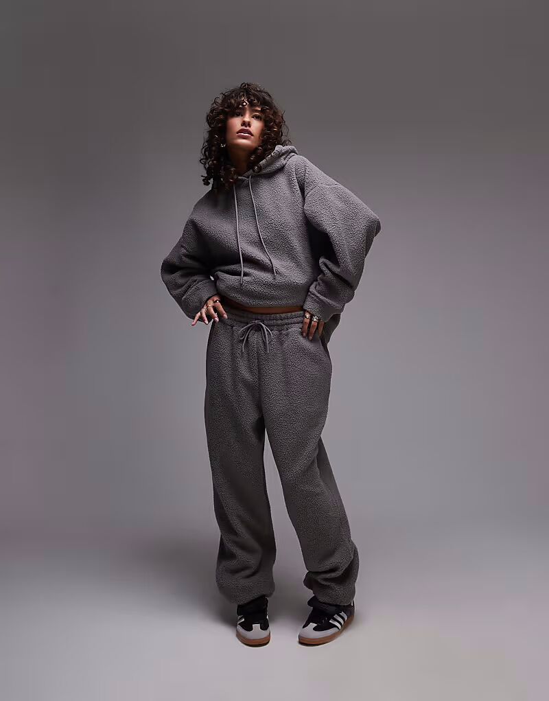 

Спортивные брюки Topshop Co-ord Borg с манжетами в сланцевом цвете