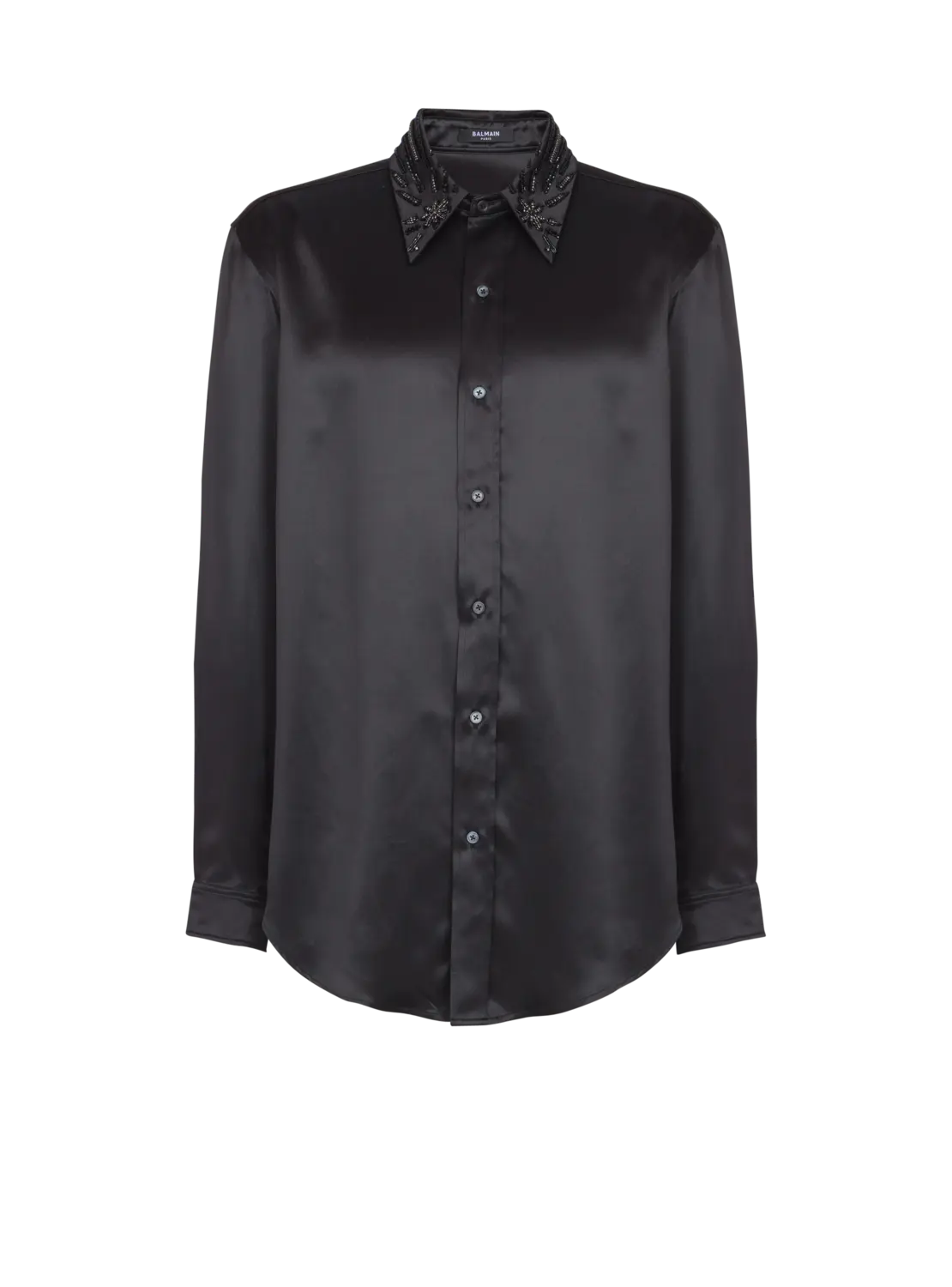 

Шелковая рубашка с кристаллами Balmain, черный