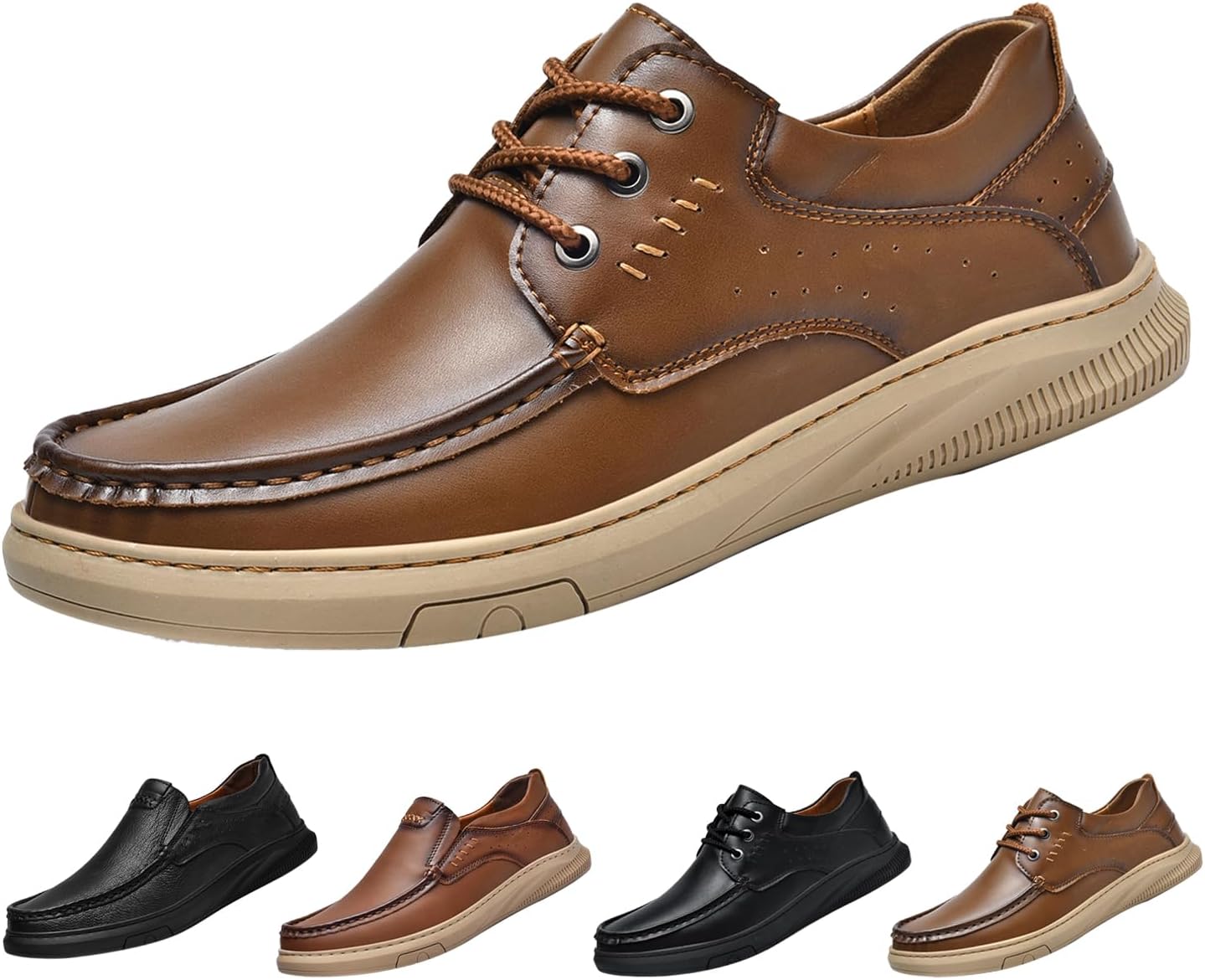 

Мужские кожаные слипоны, повседневные туфли, модные, удобные, дышащие, с ручной прошивкой, противоскользящие, для вождения и ходьбы Hneowgn, коричневый