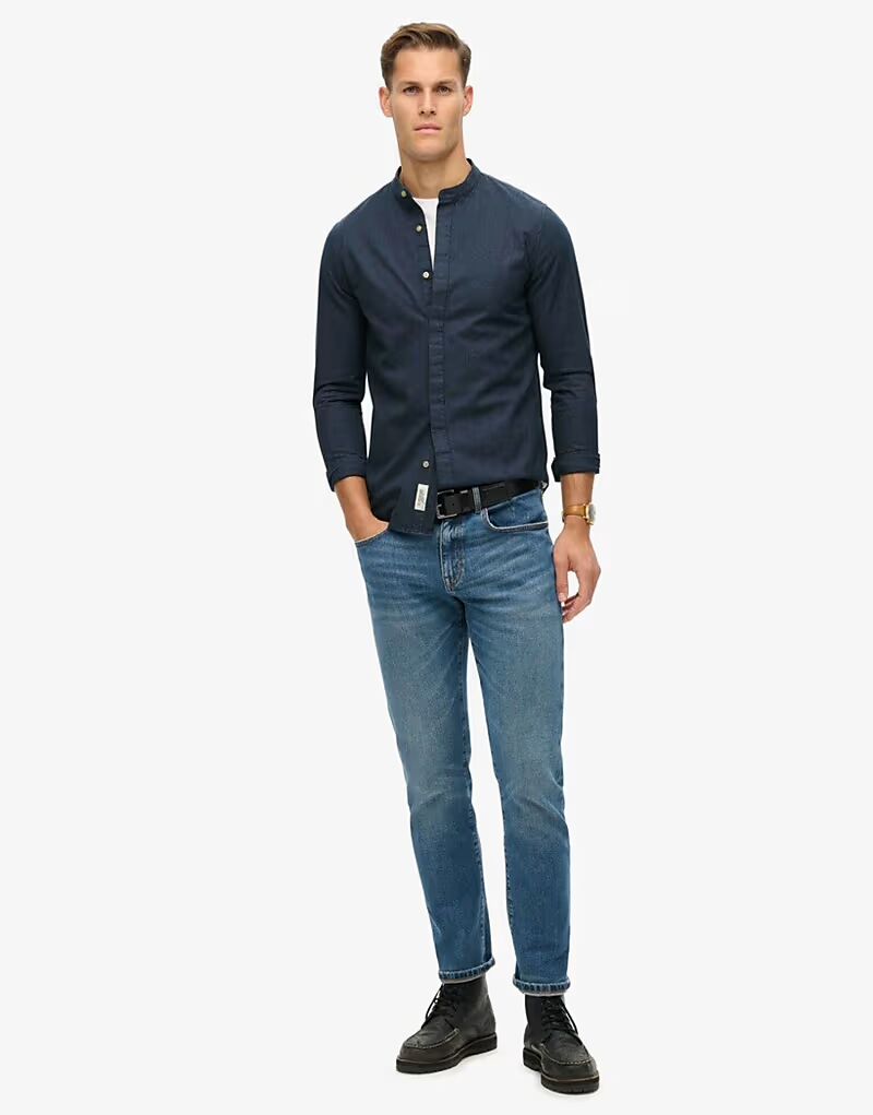 

Superdry The merchant store — рубашка Grandad цвета индиго с микротекстурой цвета индиго