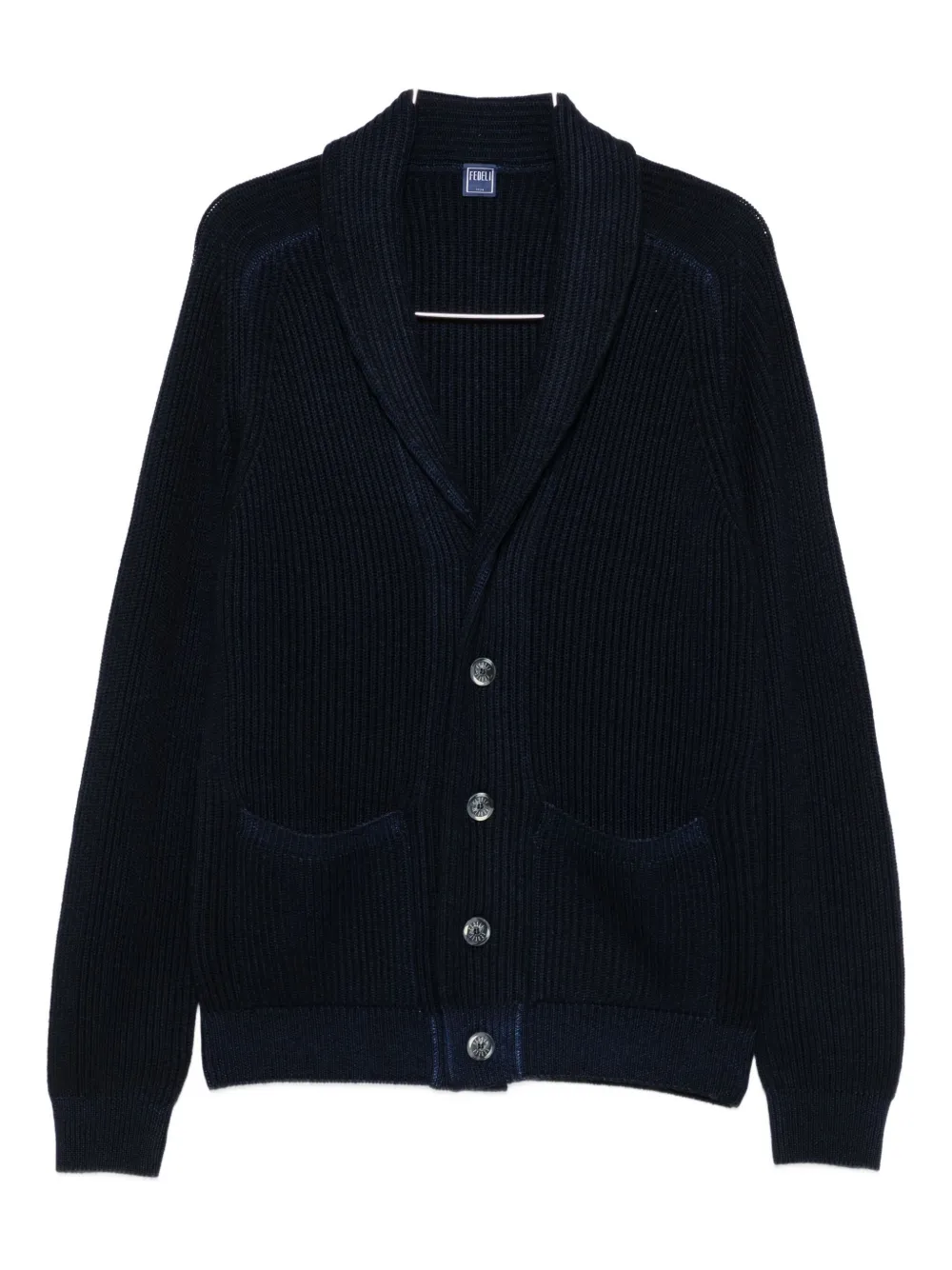 

Кардиган с шалевым воротником в рубчик Fedeli, синий