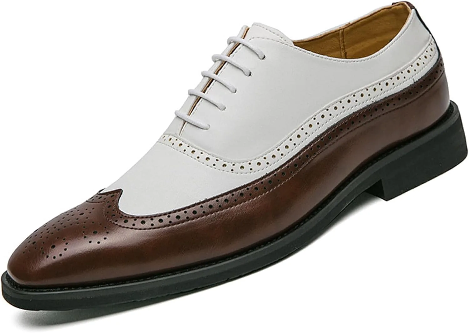 

Мужские кожаные оксфорды Wingtip, классические туфли на шнуровке двухцветные броги, модные стильные формальные бизнес-банкетные оксфорды Galonfulty, коричневый