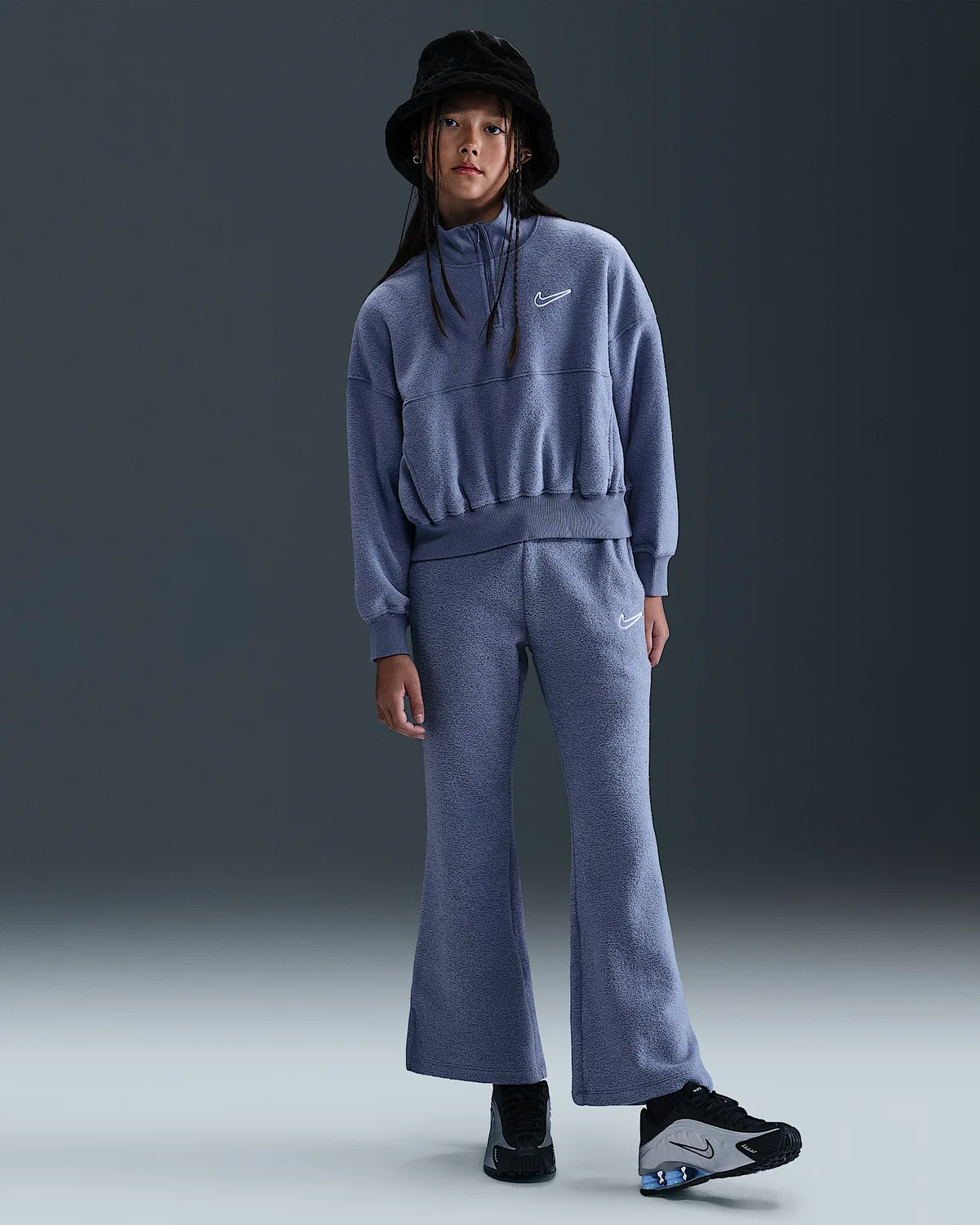 Детская (для девочек) флисовая кофта с длинным рукавом Nike Sportswear, World Indigo/White — фото 4