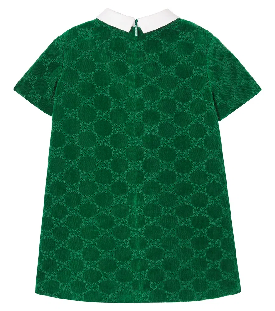 Хлопковое платье Baby GG с вышивкой английской вышивки Gucci Kids, зеленый — фото 2