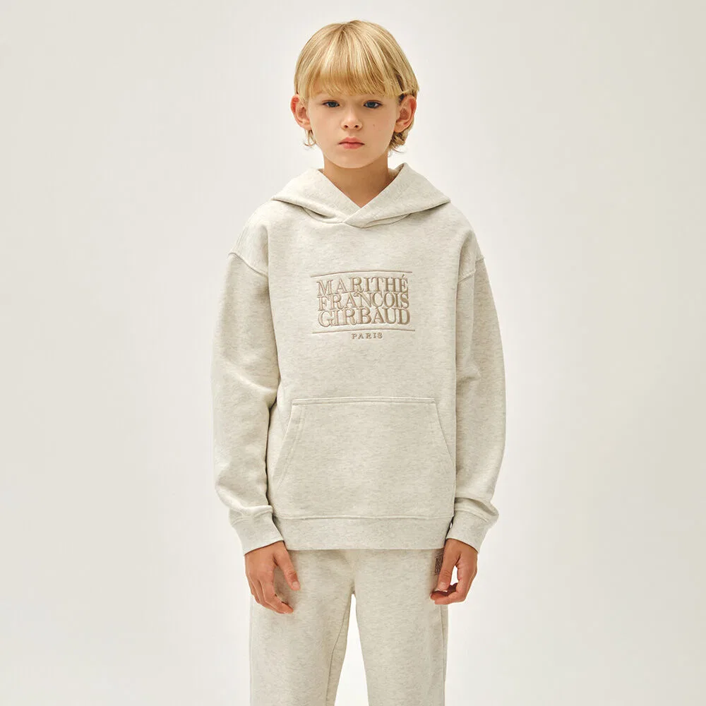 Детское худи с классическим логотипом цвета овсянки от Marithé Kids