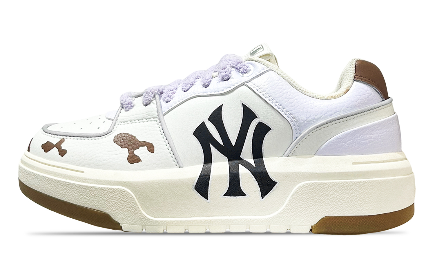 

MLB Низкие скейтбордические кроссовки Chunky Liner Cow Spot, унисекс, белый с фиолетовыми вставками