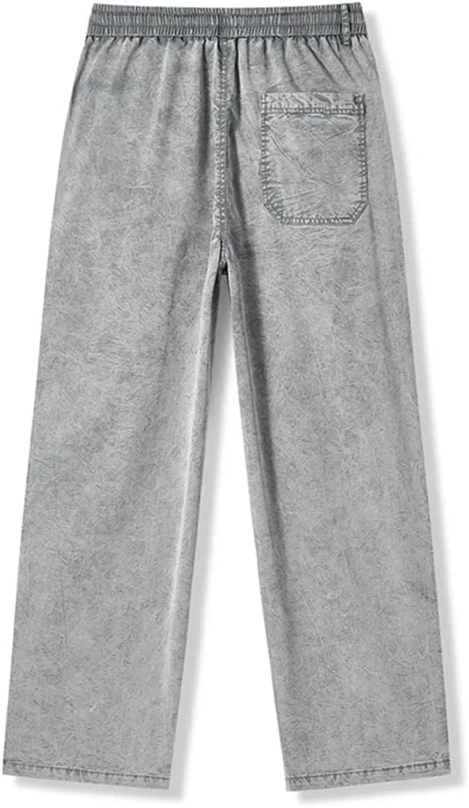 Джинсы свободные прямые с эластичным поясом на завязках Vintage Streetwear, темно-серые — фото 3