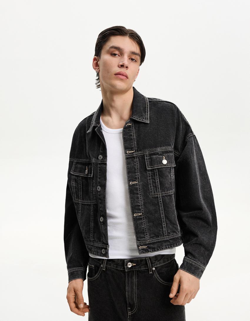

Джинсовая куртка дальнобойщика Bershka, черный