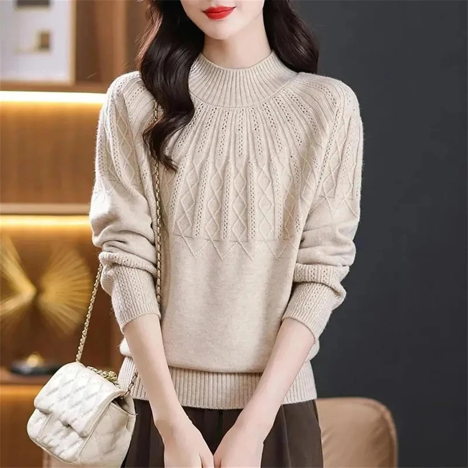 Женский свитер с высоким воротом, Slim Fit, Mockneck, красный — фото 2
