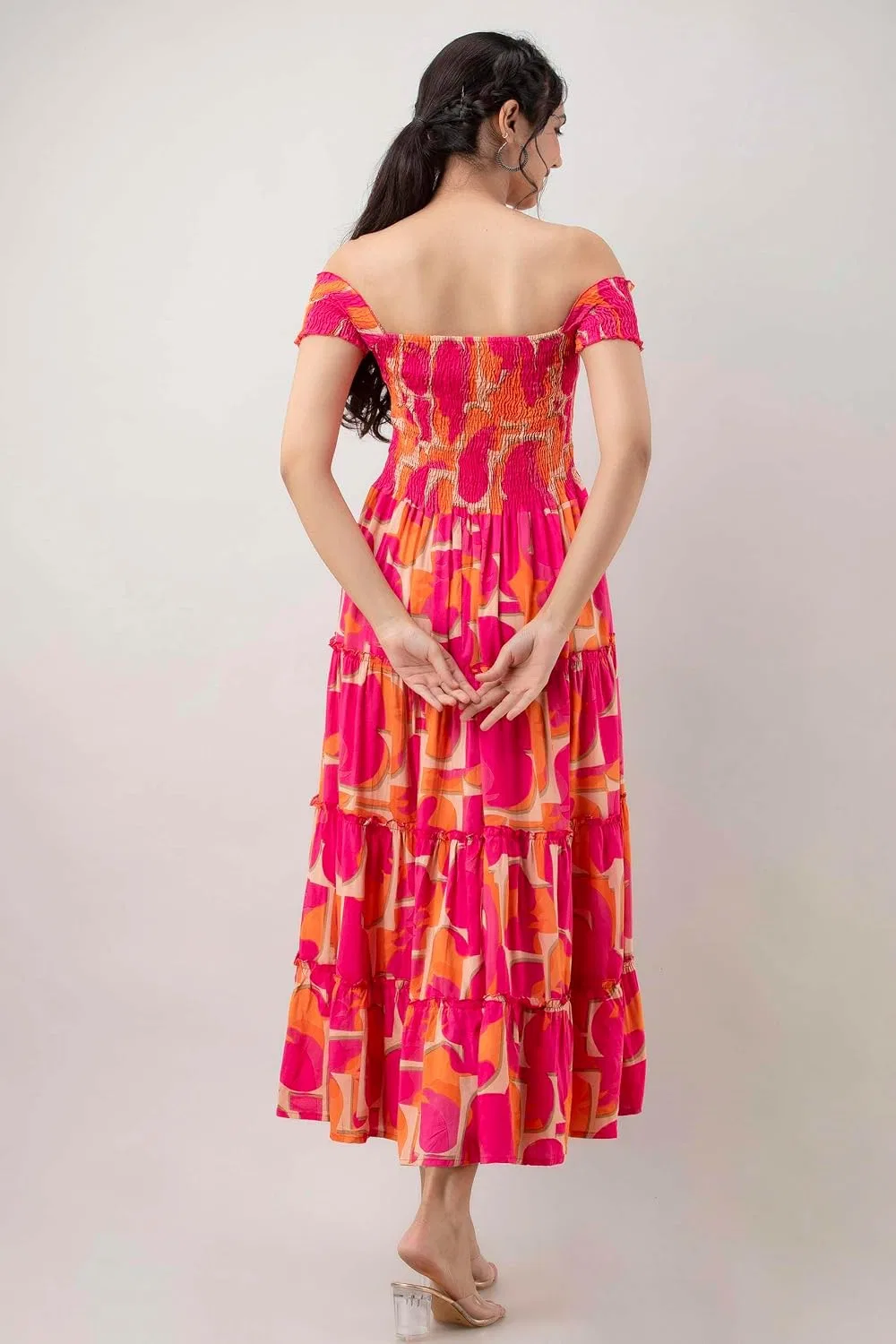 Женское летнее платье миди с цветочным принтом Rianshi Craft, Pink Strip — фото 2