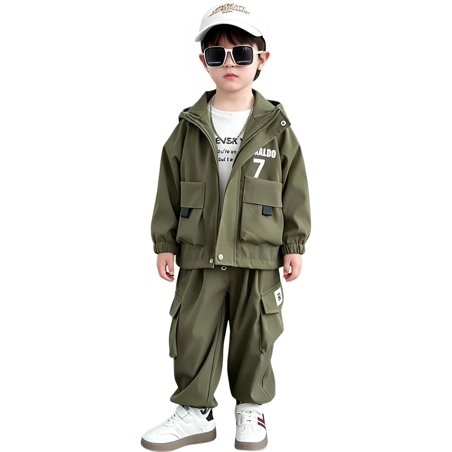 Детский спортивный комплект из худи и брюк с капюшоном, Army Green Two-Piece Set, MADALLO, Army Green