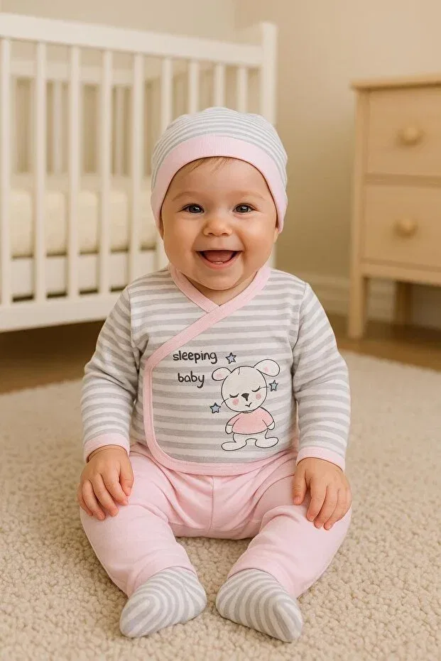 Детский комплект из 5 предметов для новорожденных девочек с принтом Sleeping Rabbit Bys Baby Fashion, Pink — фото 3
