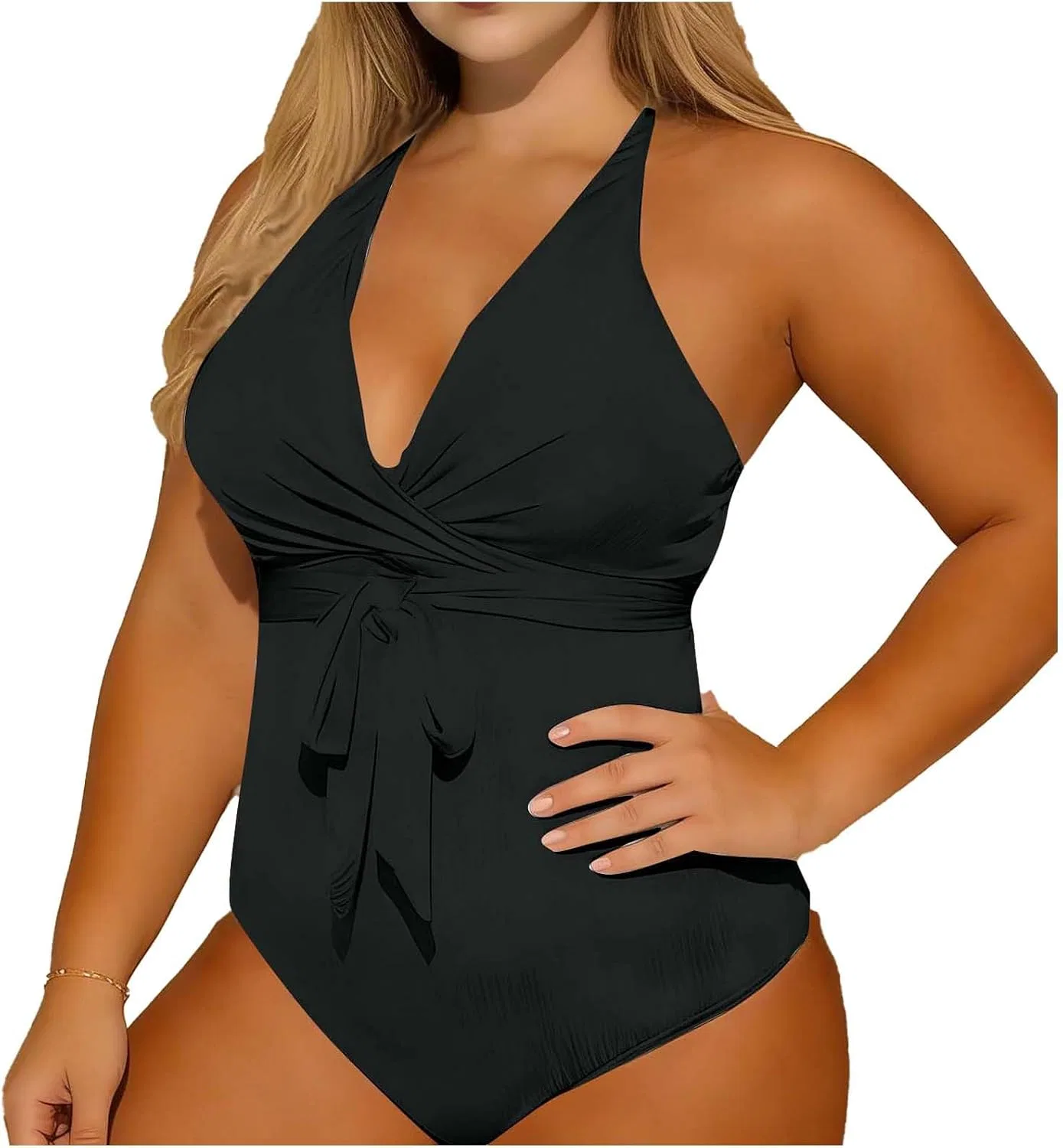 Женский цельнокроеный купальник с утяжкой живота Knot Front, Black