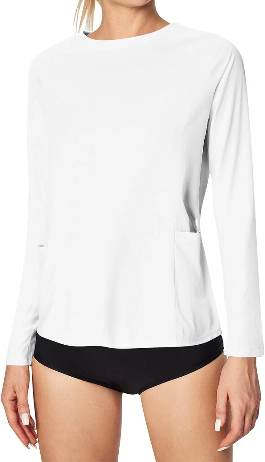 Женская рашгард с длинным рукавом UPF 50+, White