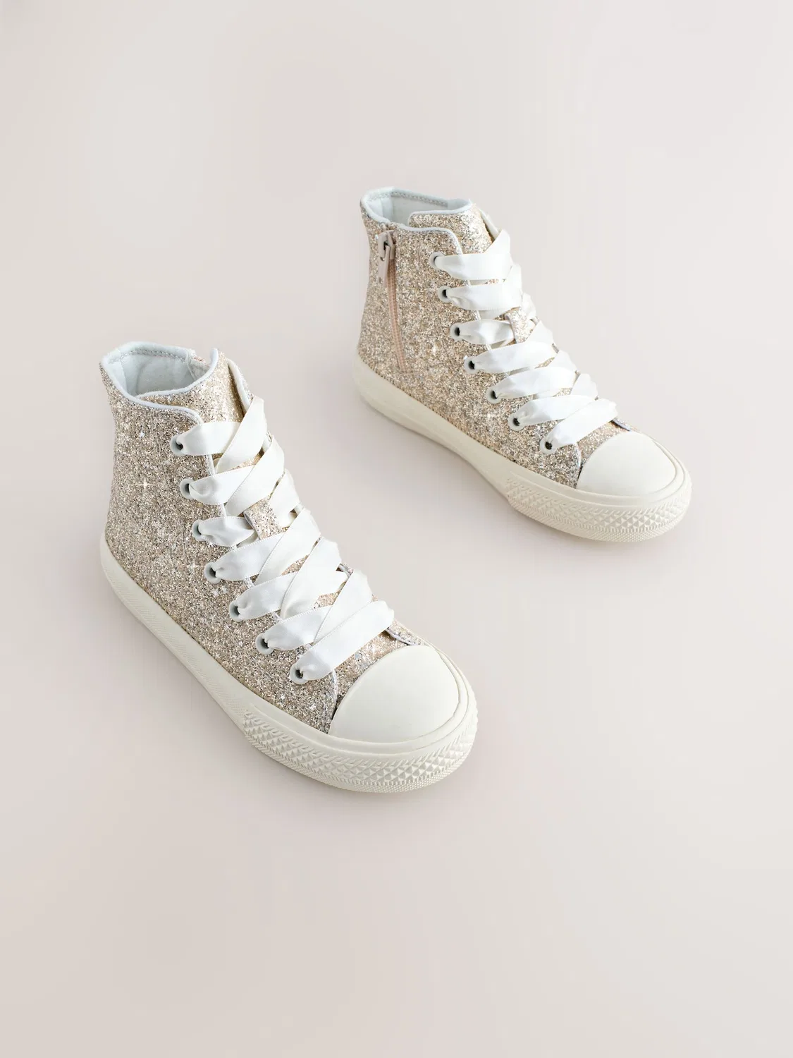 Кроссовки высокие с блестками Next, Ivory Glitter
