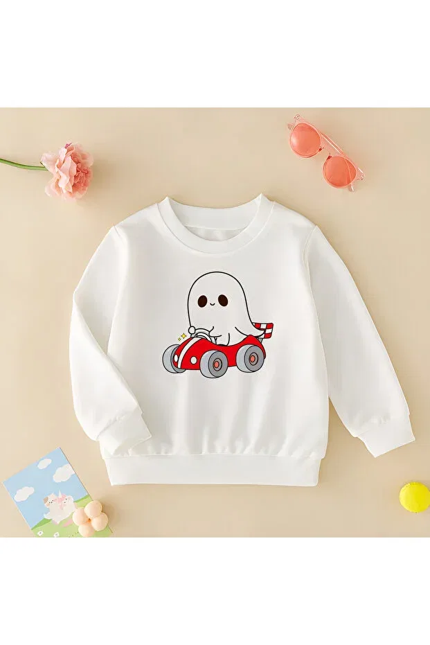 Детские свитшот для девочек с принтом Cute ghost Cda, White