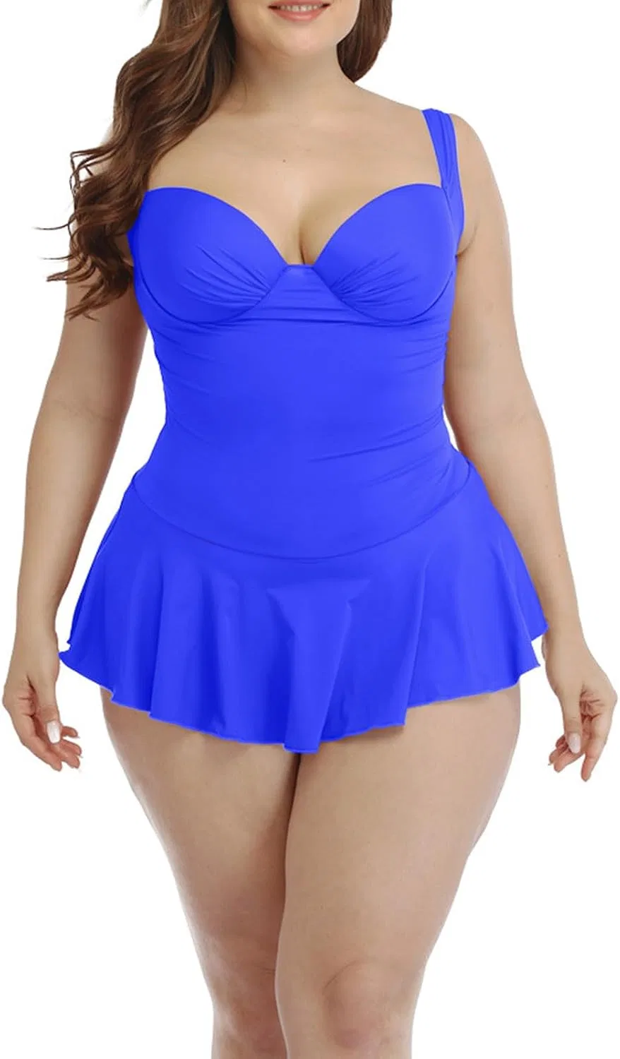 Женский слитный купальник с утяжкой живота Plus Size, Blue — фото 2