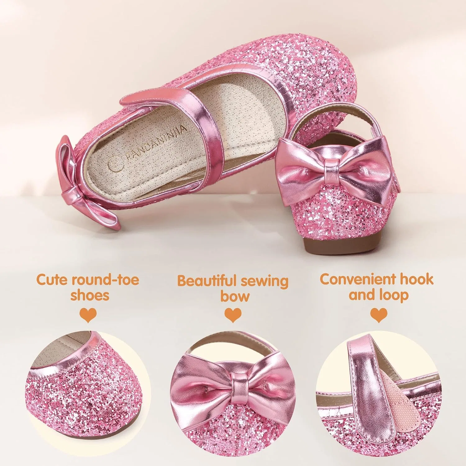Детские балетки для девочек с цветочным принтом PANDANINJIA, Ag Pink Sequin — фото 4