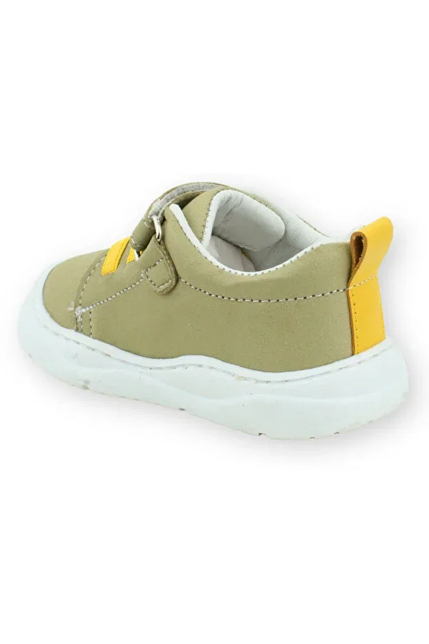 Детские туфли для девочек кожаные с липучкой Celtic leather orthopedic first step shoes Nubebe, Olive — фото 3