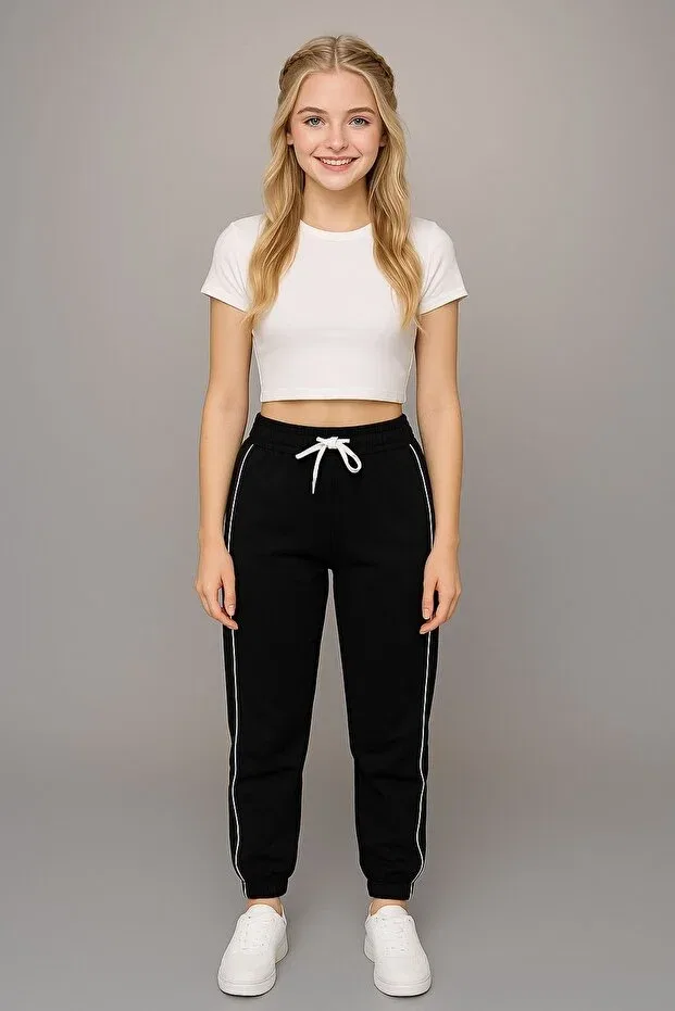 Детский комплект спортивных штанов для девочек с эластичным манжетом Sportswear Cm Buseyiz, Gray-Black — фото 4