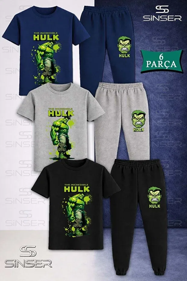 Детский комплект футболки и спортивного костюма с принтом Hulk Ss Sinser, Black - Gray - Navy Blue